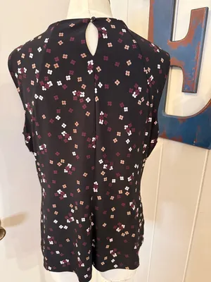 Tommy Hilfiger Black Floral Sleeveless Keyhole Top - Pink & Burgundy Blooms Sz M thumbnail 2