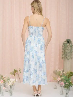 Floral Sleeveless Corset Front Tie Midi Dress Large thumbnail 4
