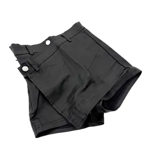 High Waist Denim Shorts High Rise Jeans Shorts Skort Pants Summer Faux Leather thumbnail 2