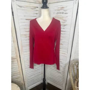 CABI Women's Medium Ballet Wrap Cardigan Sweater Red Cotton Angora Rabbit Hair thumbnail 3