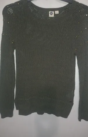 ROXY M Army Green Bradded Pullover Sweater thumbnail 1