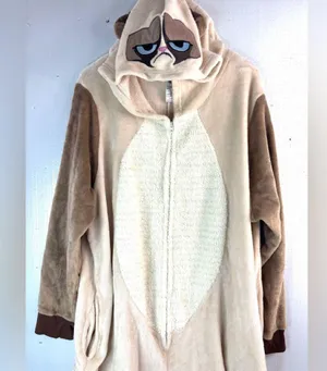 GrumpyCat 3X Cosplay Fleece Zip Front Costume Sleepwear thumbnail 2