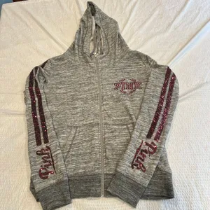 PINK vintage Bling vs gray zip up jacket with red sequins M women thumbnail 6