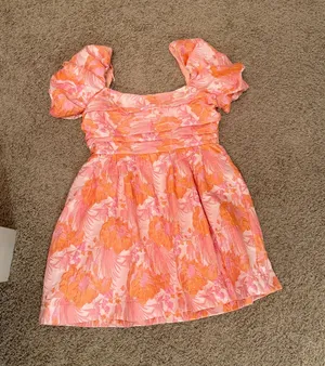 orange floral dress thumbnail 1