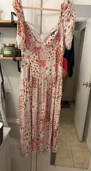 Zara White Maxi Dress with Red Floral Print thumbnail 1