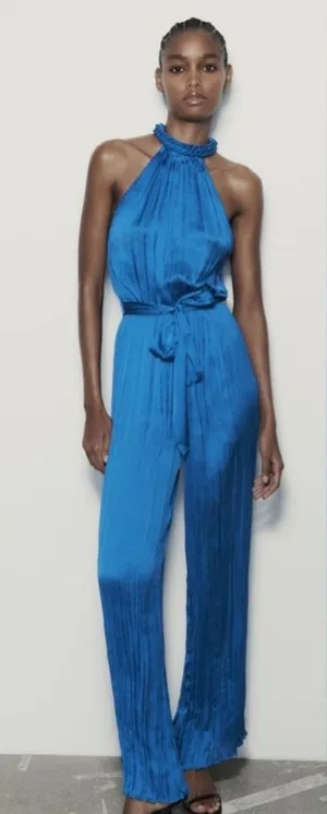 ZARA Halter Neck Jumpsuit Blue thumbnail 1