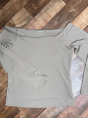 Old Navy Women's Off-Shoulder Long Sleeve Top — Taupe Size Large thumbnail 3