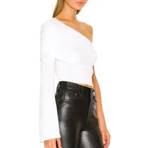 Lovers + Friends White One Shoulder Crop Top XL Wrap Bodycon Revolve $100 NEW thumbnail 3