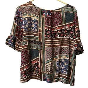 American Eagle Flounce Floral Patch Short Sleeve Lace Up Top Size Sz Small‎ Boho thumbnail 2