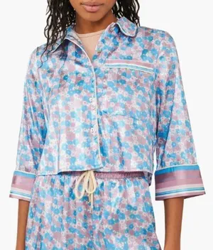 Free People Pillow Talk Satin Pajamas Top in Cool Lavender Size Small EUC thumbnail 1
