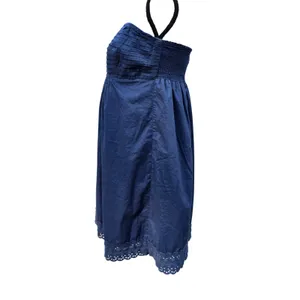 J. Crew Navy Blue Cotton Strapless Eyelet Hem Mini Dress Smocked Back Large‎ thumbnail 3