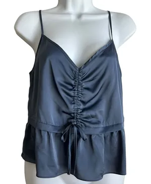 Abercrombie & Fitch Women Coquette Balletcore Cami Top Sl Blue Satin Ruched‎ thumbnail 1
