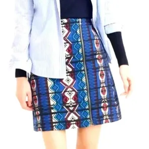 J.Crew Womens Mini Skirt Size 0 Blue Windowpane Geometric Jacquard Zip Aztec thumbnail 4