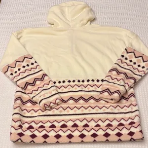 NEW! COMO VINTAGE Fleece Hoodie Sweatshirt Size L Ivory Pink Purple Geometric thumbnail 8