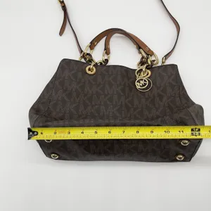 Michael Kors Cynthia Logo Medium Satchel‎ Brown Monogram Chain Shoulder Luxury thumbnail 11
