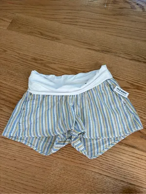 Old Navy maternity Striped Blue & Yellow High-Waist Shorts thumbnail 2