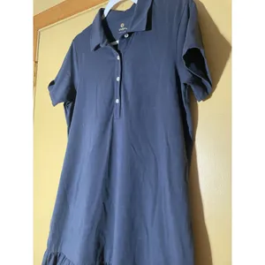 Spartina Dress L Navy Blue Cotton Polo Drop Waist Ruffle Hem Preppy Resort Golf thumbnail 3