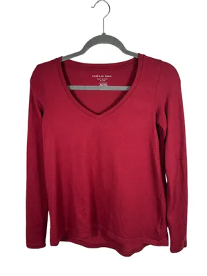 American Eagle Soft & Sexy Plush V-Neck Long Sleeve Tee‎ Red Size XS thumbnail 2