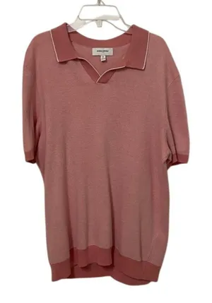 Banana Republic Pink Lace Birdseye Stitch Knit Sweater Polo Womens Medium Preppy thumbnail 1