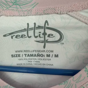 Reel Life size Medium long sleeve outdoor‎ sun boat shirt pink green floral thumbnail 5