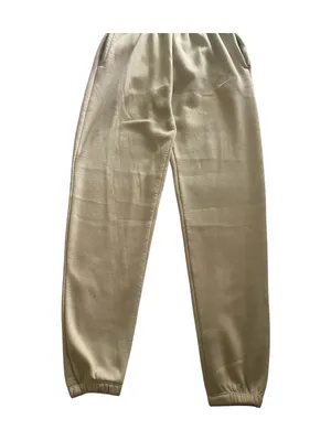 Nike-Sweatpants with Embroidered Logo-size large Soft fleece sweatpants with elastic waistband. Side pockets for storage. Embroidered Nike logo on leg. Neutral cream tone easy to match, 100% polyester, excellent condition Measurements: Waist: side to side 16-20 inches Rise: 12 inches Inseam: 30 inches thumbnail 3