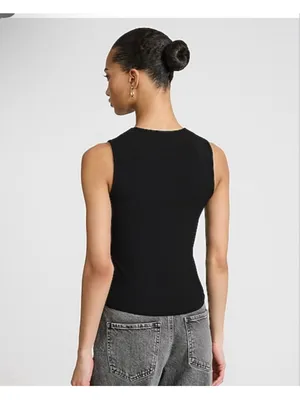 Express Black Ribbed Cutout Tank Top with Gold Buttons XL thumbnail 3