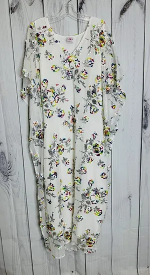 Buddy Love Atlas Sequin Caftan Maxi Dress Sz L White Floral V-Neck Relaxed Fit thumbnail 1