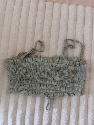 Princess Polly Sage Green Gingham Ruched Crop Top thumbnail 6