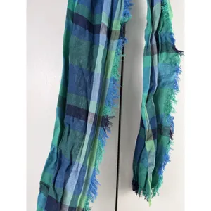 Target Plaid Gauze Scarf‎ Blue Green Teal Frayed Edge Grunge Aesthetic thumbnail 2