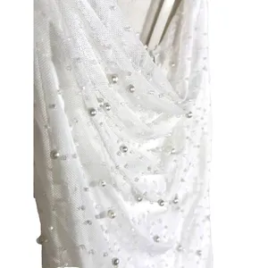 Midnight Doll White Pearl Beaded Midi Dress Small Open Back Rush Birthday thumbnail 2