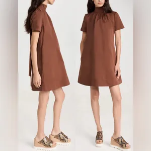 NEW STAUD Ilana Mock Neck brown Clove Mini Dress sz S thumbnail 3