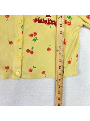 Hello Kitty Cardigan Sz M Yellow Ribbed Baby Doll Cropped Long Sleeve Button up thumbnail 9