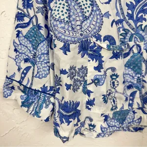 Roller Rabbit Blue White Paisley Floral Long Sleeve Button Down Shirt Womens XL thumbnail 3