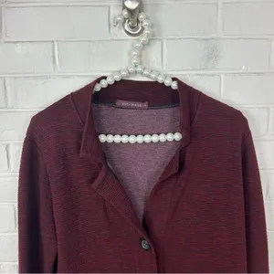 Cut Loose Red Black Ribbed Knit Button Front Lightweight Jacket Size S thumbnail 3