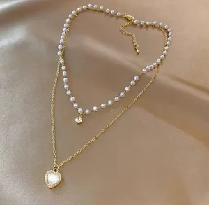Love Pendant Double Collar Chain Necklace thumbnail 2