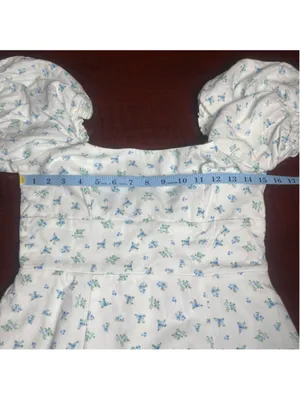 Altar’d State “Shianna” White Blue Ditsy Floral Puff Sleeve Mini Dress Size M thumbnail 6