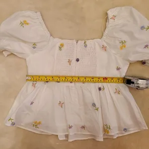 English Factory White Puff Sleeve Embroidered Floral Peplum Top thumbnail 10