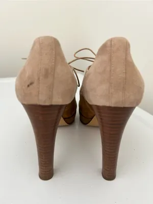 J Crew Peep Toe Suede Oxford Heels Tan Camel Two Tone Size 8 thumbnail 7