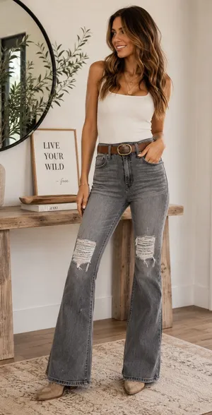 Hidden Happi Flare Jeans Women's 27 Gray High Rise Distressed 100% Cotton thumbnail 1