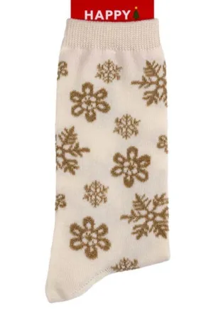 Happy Christmas Gold Snowflakes Crew Socks - #209 / Any 3 Pair $15 thumbnail 2