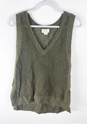 ANTHROPOLOGIE Maeve V-Neck Open-Stitch Knitted Tank Top Size Medium Boho Casual thumbnail 1