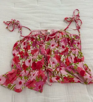 Molly Bracken Hot Pink and Light Pink Floral Tie-Strap Top thumbnail 1