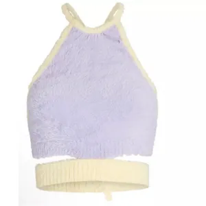 For Love & Lemons Fuzzy Cozy Maureen Top Purple & Yellow Knit Open back NWT thumbnail 3