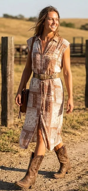 NWT Jane + Delancey Linen Blend Western Print Style Midi Dress Small thumbnail 1