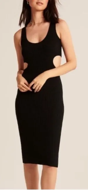 Abercrombie & Fitch Elevated Knit Cutout Midi Knit Dress Black Size Small thumbnail 1