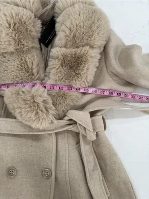 EMPRADA Women's Cream Faux Fur Collar Long Coat thumbnail 11