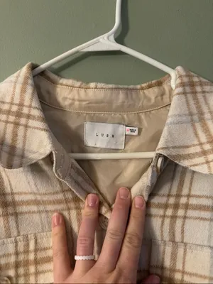 Lush Cream & Tan Plaid Shacket thumbnail 3