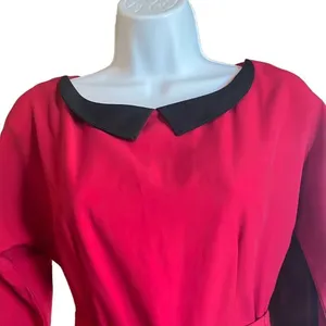 Red Black Womens Small Custom Made Fit N‎ Flare Retro Pleat Front Dress OOAK thumbnail 3