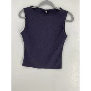 Uniqlo Womens Tank Top Navy Blue Textured Seersucker Knit Small thumbnail 2