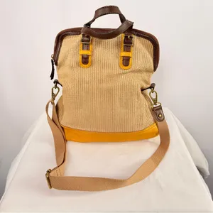 Fossil Woven & Leather‎ Fold Over Handbag with Strap Tan Brown Yellow thumbnail 2